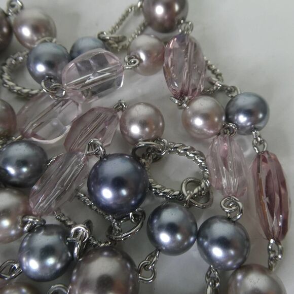 Premier Designs Grey Pink Faux Pearl Beaded Super Long Necklace Twist Chain 48" - Picture 6 of 9